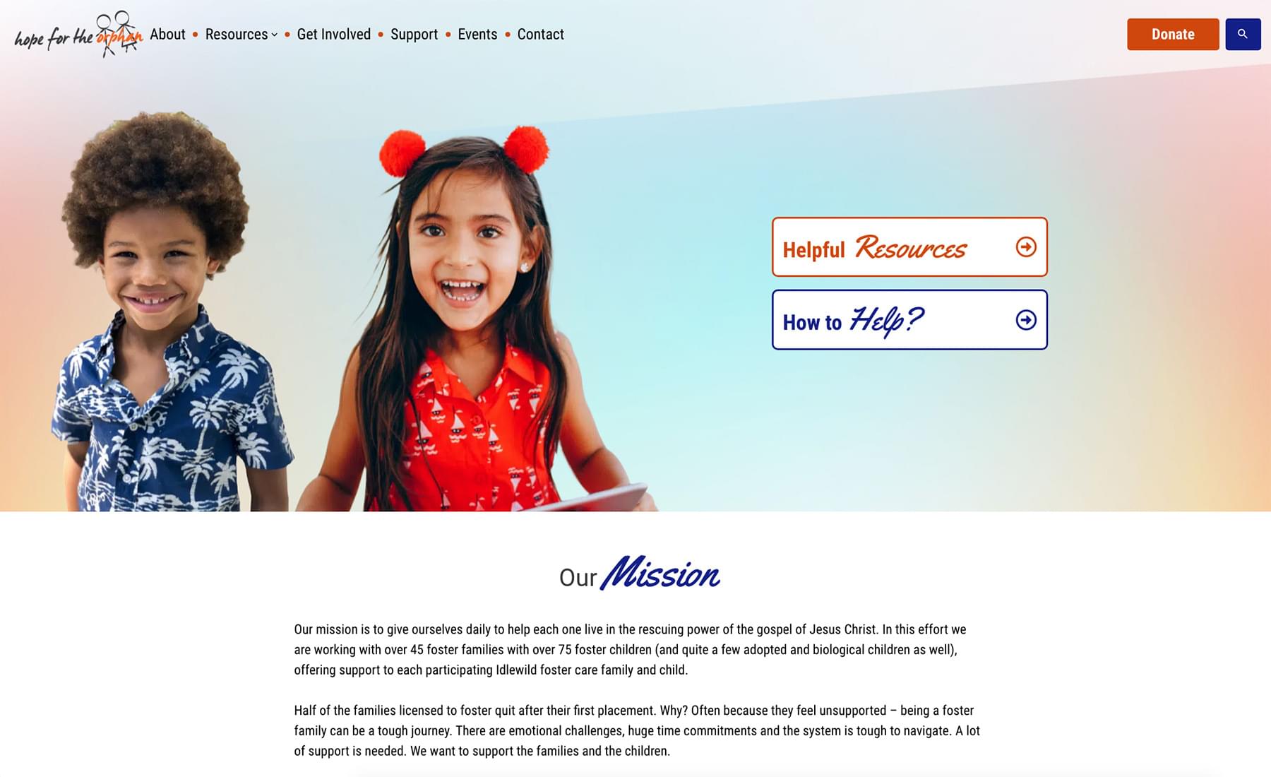 Hope for the Orphan Site - Home Page Screenshot