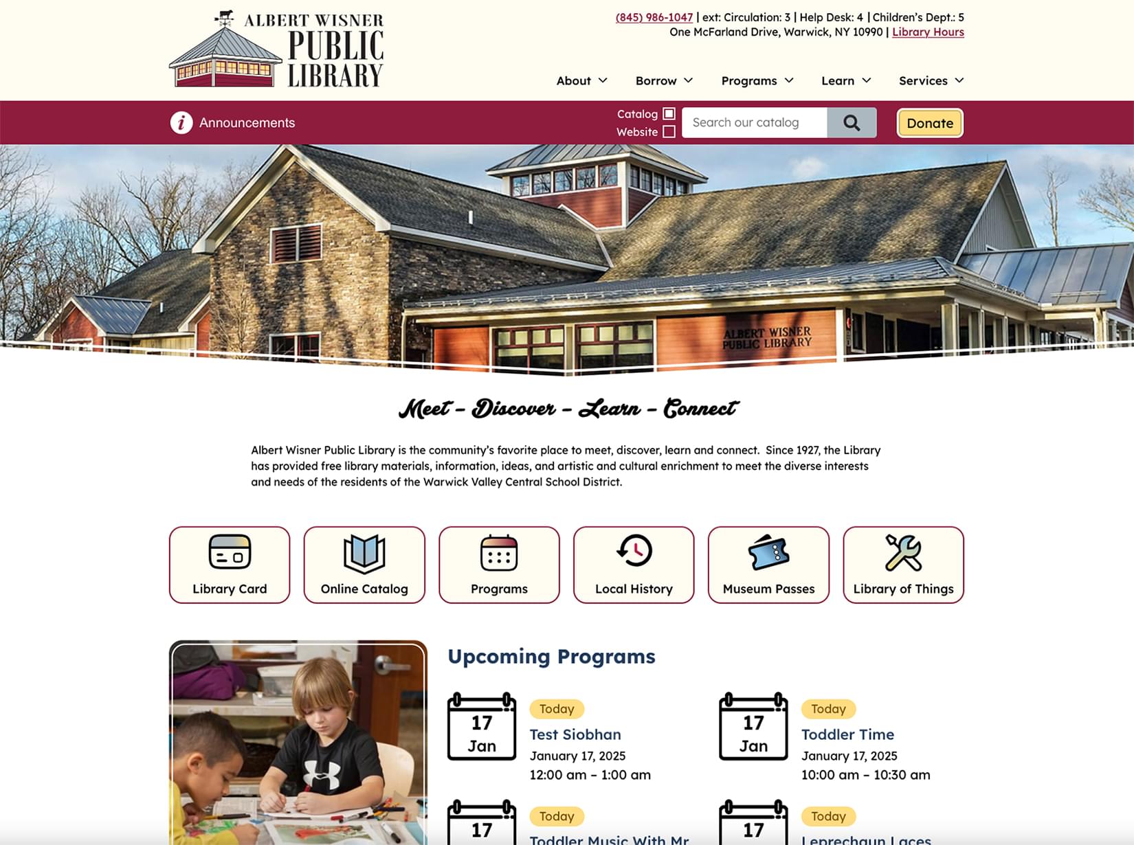 Albert Wisner Public Library Home Page Screenshot